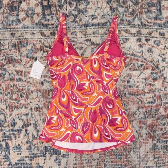 Sunsets Flamingo Paradise Sandbar Rib Forever Tankini SZ 32D NWT - Picture 2 of 4